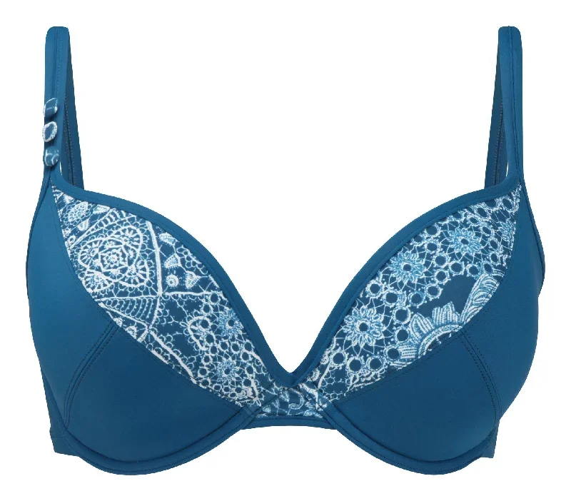 Marisa Blue Plunge Bikini Top - Panache Swim