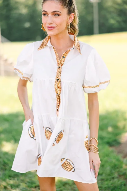 Pass The Ball White Sequin Football Dress