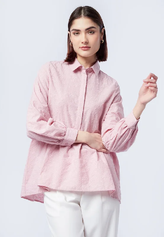 Peplum Eyelet Long Sleeve Blouse