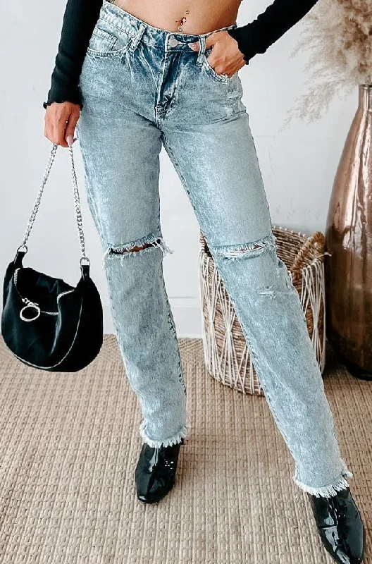 Phaedra High Rise Distressed Straight Leg Jeans (Light)