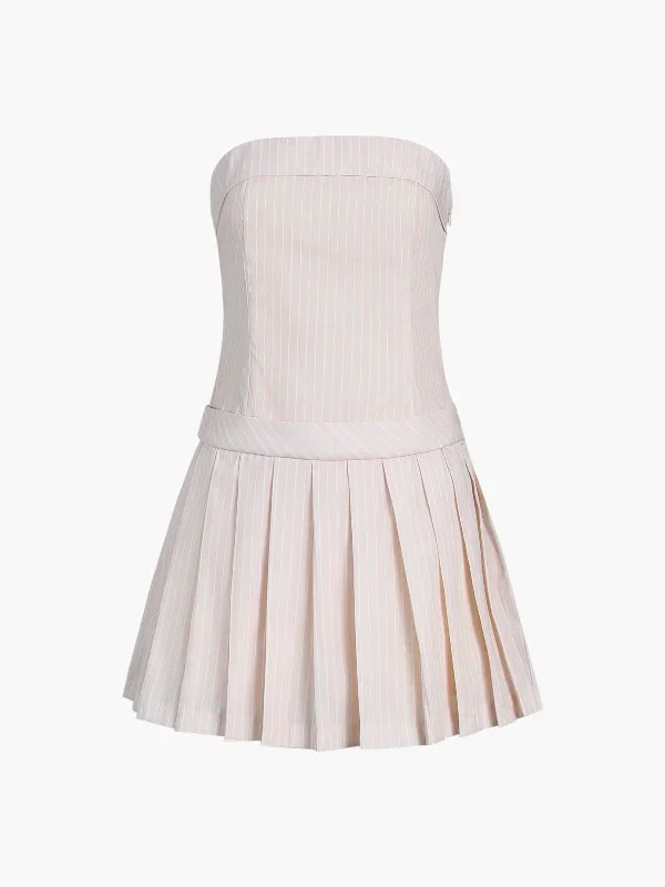 pinstripe-pleat-tube-short-dress