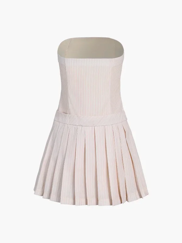 pinstripe-pleat-tube-short-dress