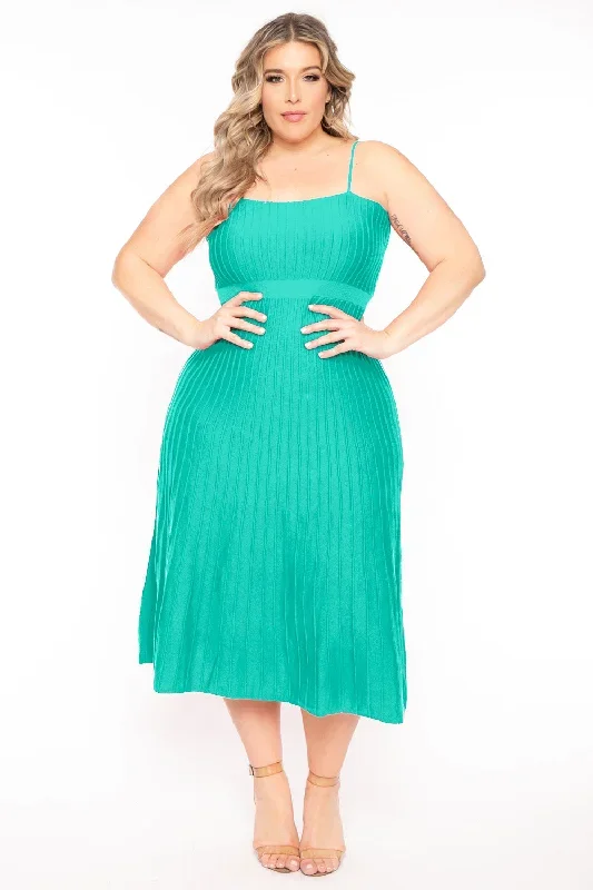 Plus Size Aimee Ribbed Dress  -Green