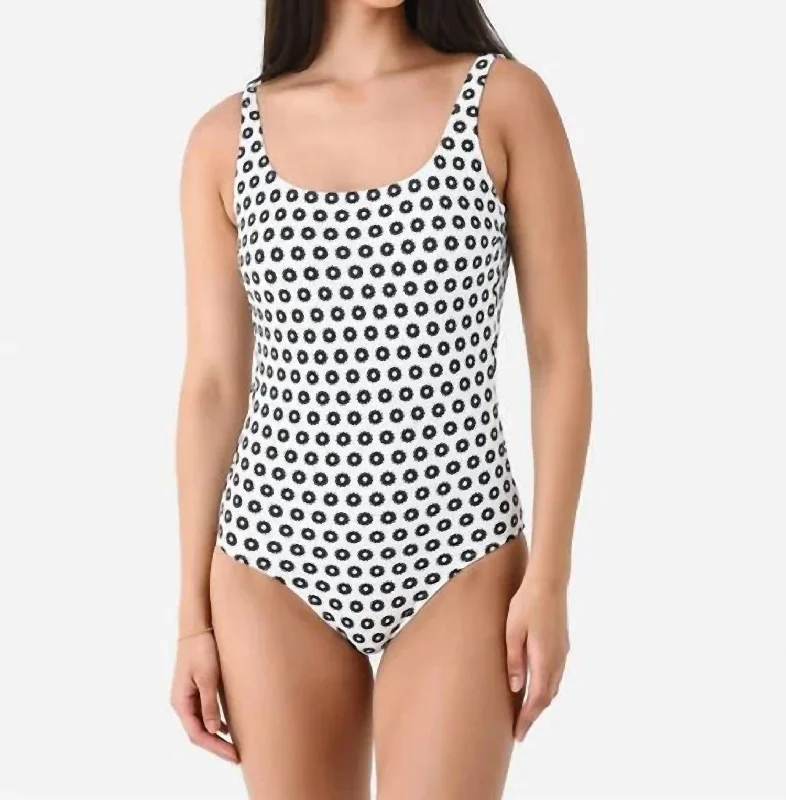 Printed Tank One Piece Swimsuit In Black/white