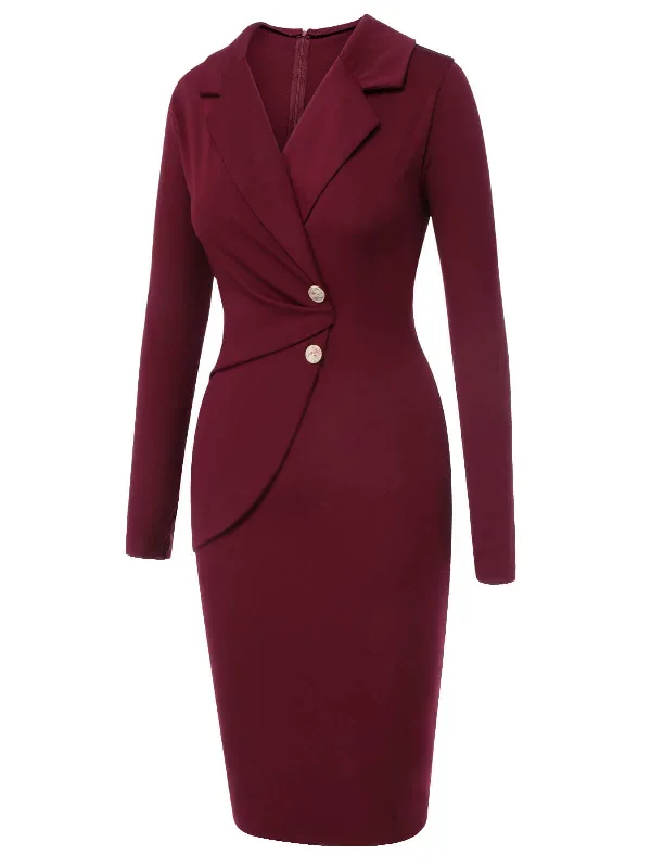 purplish-red-1940s-solid-long-sleeved-lapel-dress