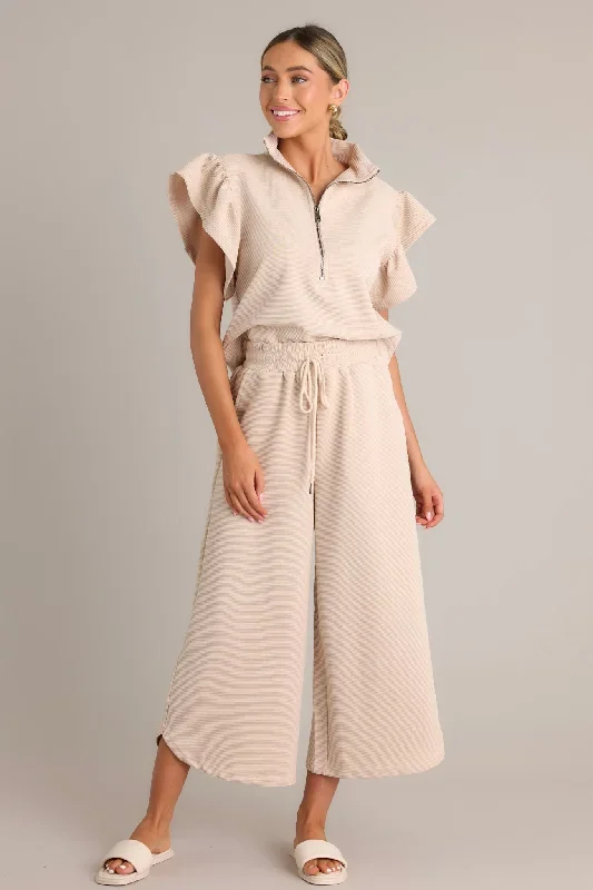 Sand Dune Tan Ribbed Wide Leg Pants (RESTOCK JUNE)