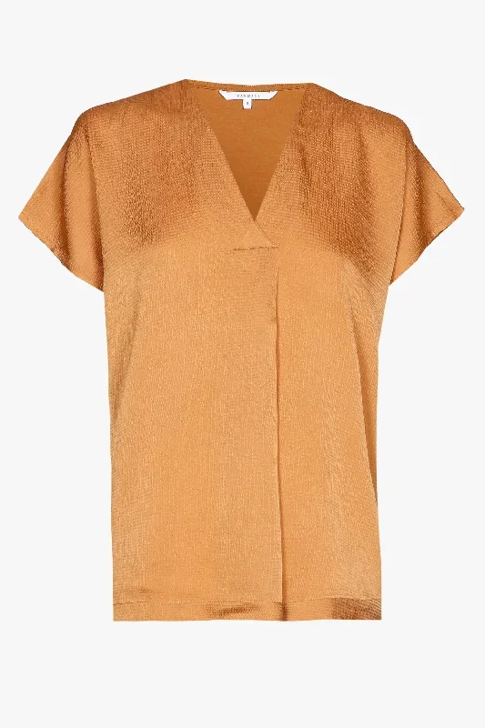 satin t-shirt in camel