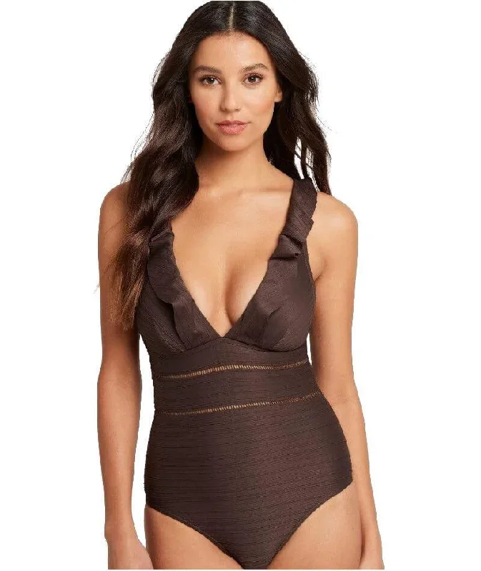 Sea Level Casablanca Frill One Piece Swimsuit - Espresso