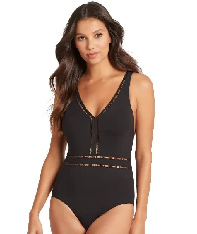 Sea Level Essentials Spliced Waisted B-DD Cup One Piece Swimsuit - Black