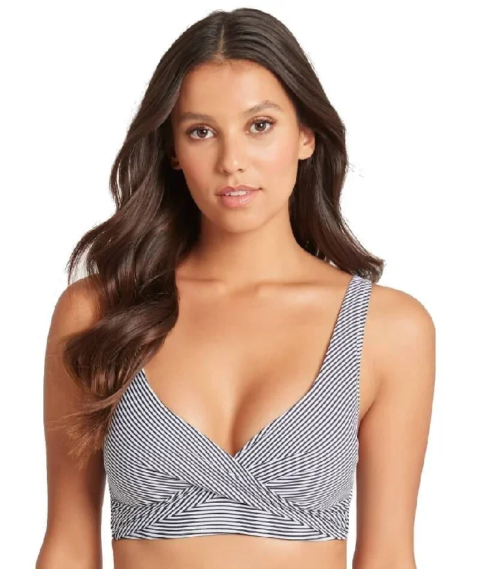 Sea Level Positano Stripe Cross Front B-DD Cup Bikini Top - Night Sky