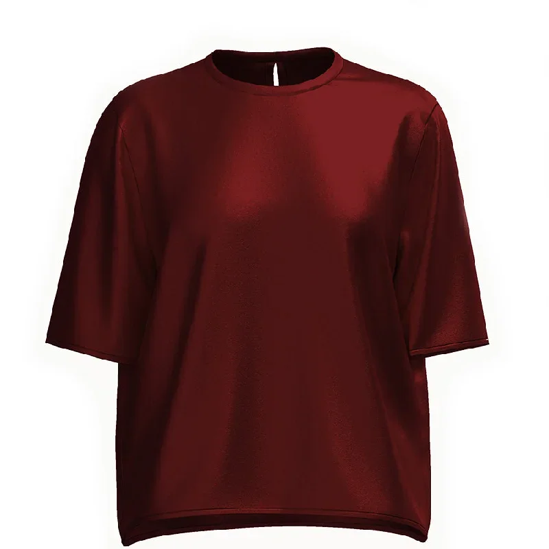 LOOSE FIT SATIN SILK T-SHIRT IN BORDEAUX