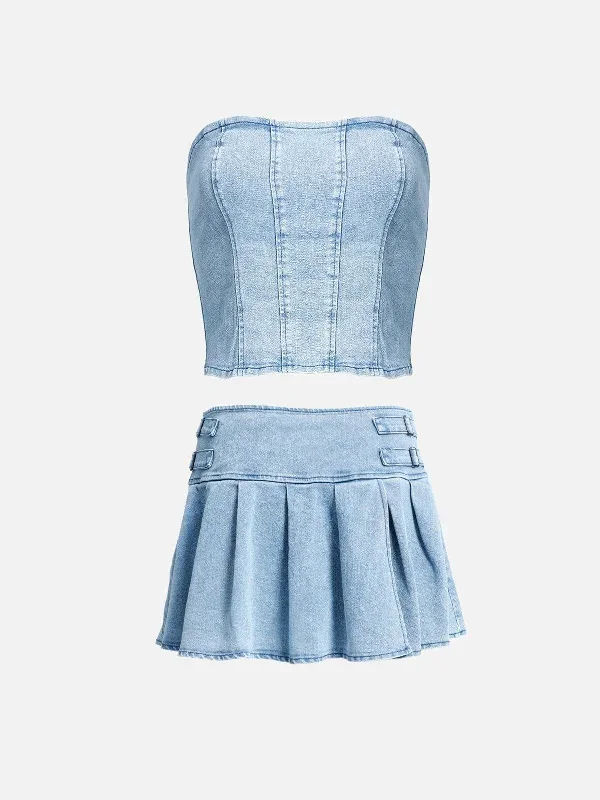 Aelfric Eden Slit Wrinkle Denim Skirt Set