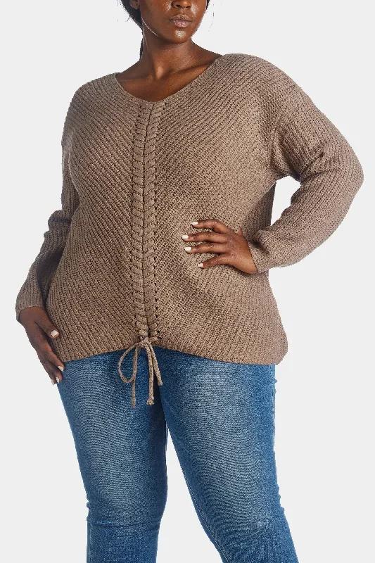 Solid Lattice Front Knit Pullover