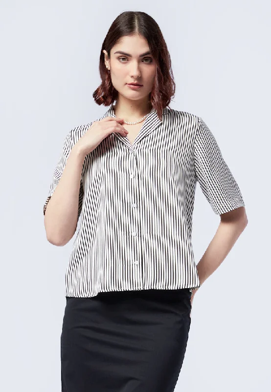 Stripes Notch Collar Blouse