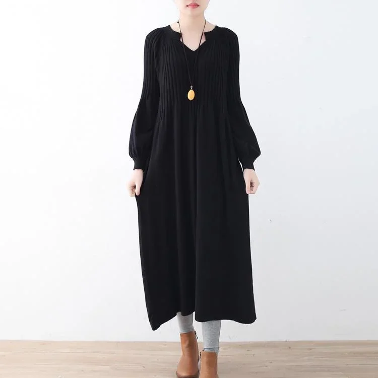 stylish black wool knit dress oversized v neck pullover top quality pullover