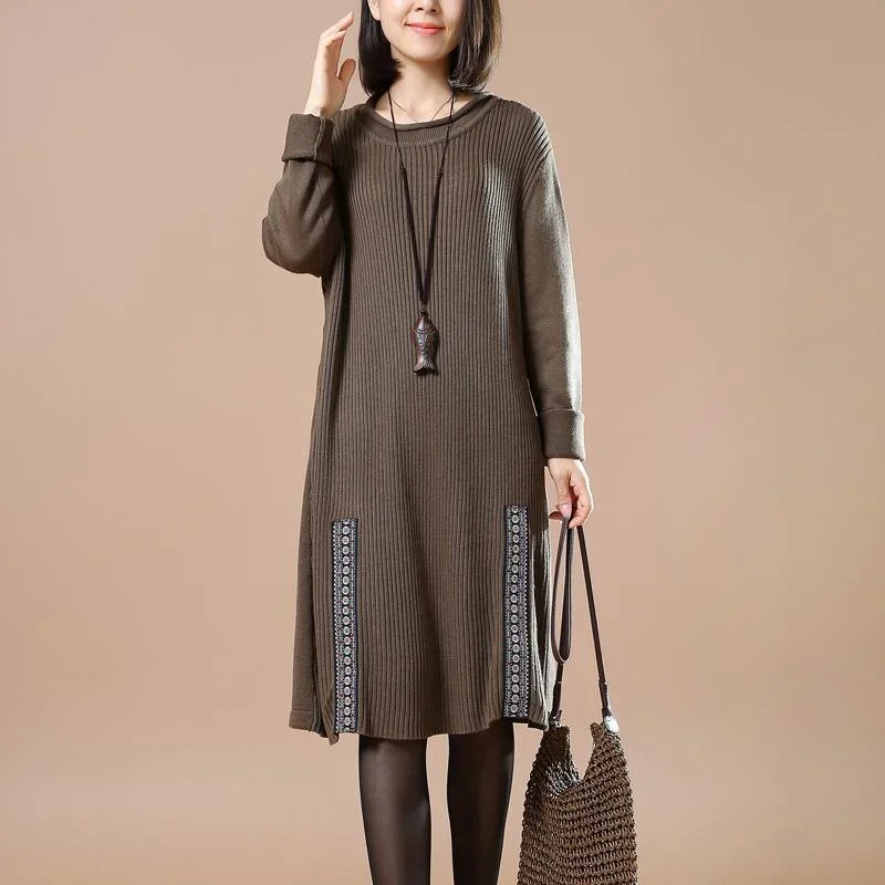 stylish khaki sweater dress oversized spring dresses boutique hem patchwork long sweaters