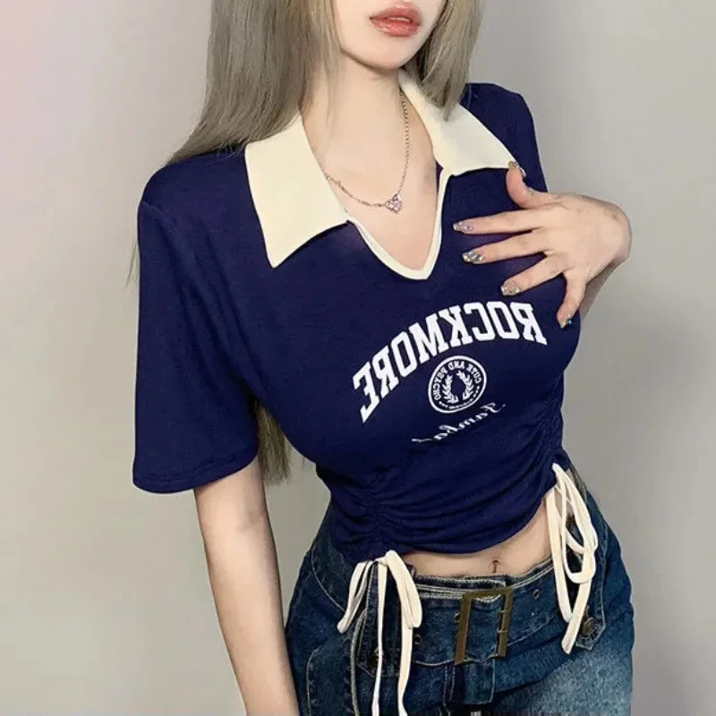 summer-women-sexy-short-sleeve-t-shirt-street-korean-clothing-new-short-tees-drawstring-slim-contrast-letter-graphic-crop-tops