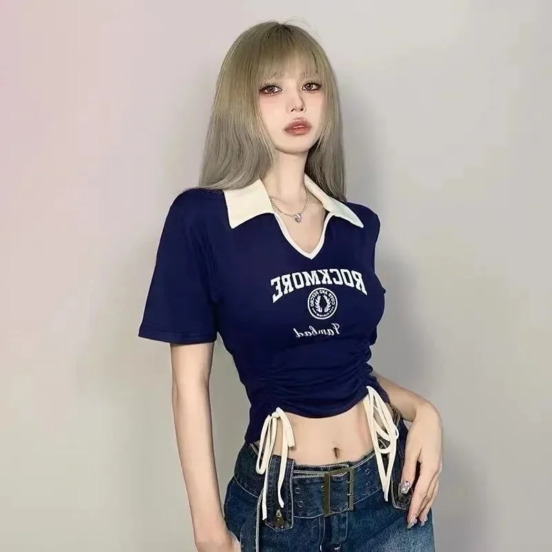 summer-women-sexy-short-sleeve-t-shirt-street-korean-clothing-new-short-tees-drawstring-slim-contrast-letter-graphic-crop-tops