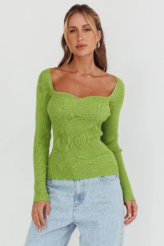 Switch Focus Long Sleeve Knit Top Matcha