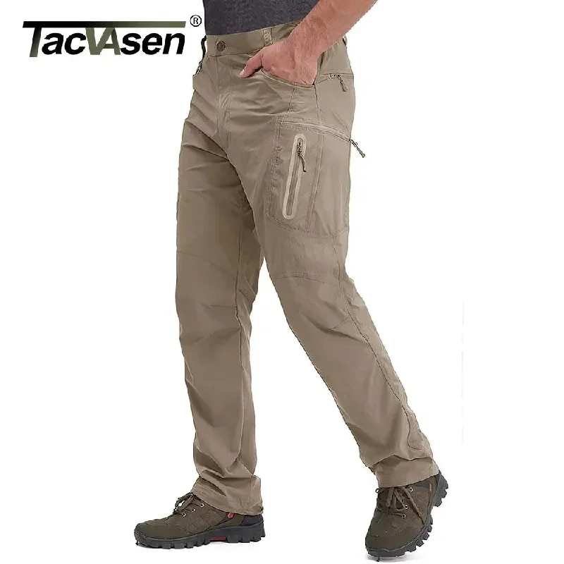 TACVASEN Summer Lightweight Trousers Mens Fishing Pants Outdoor Hiking Nylon Quick Dry Pockets Cargo Pants Casual Work Trousers