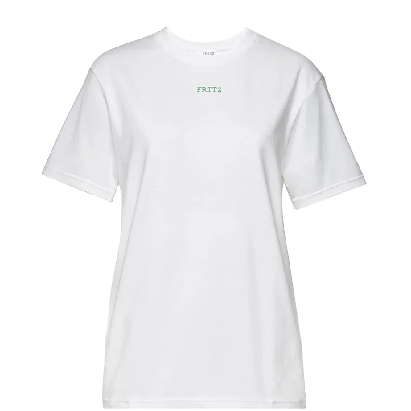 WHITE UNISEX ORGANIC COTTON T-SHIRT WITH FRITZ STITCHING IN GREEN