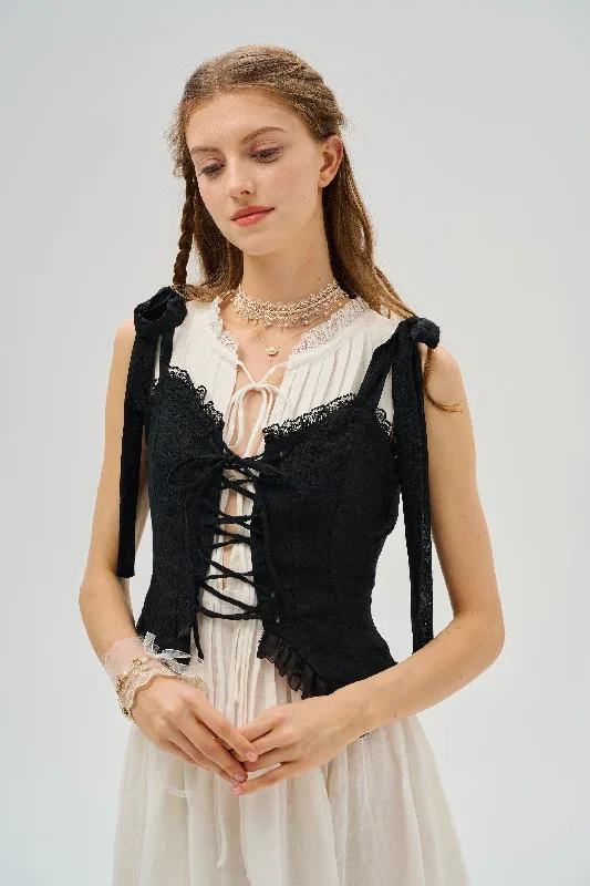 tie-front-linen-top-black-corset-vest-linen-top-cropped-vest-short-waistcoat-formal-vest-ladies-vest-linennaive