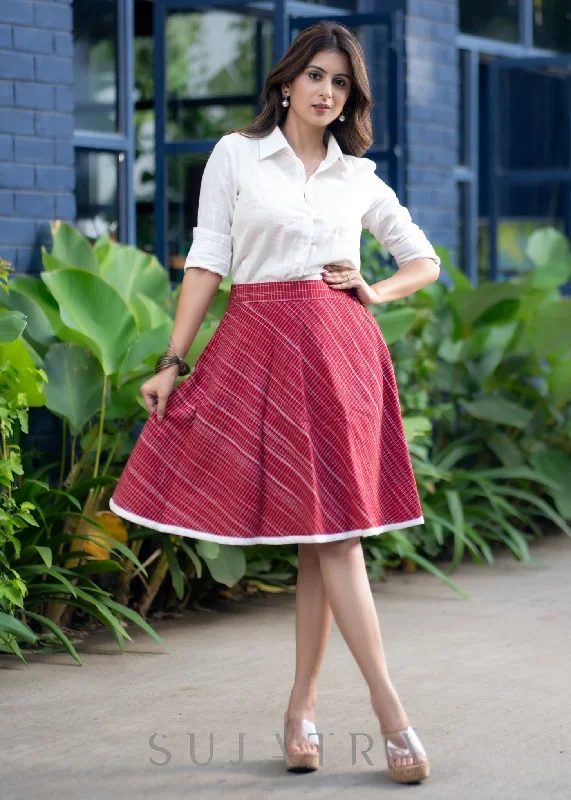 trendy-red-skirt-cotton-white-shirt-optional