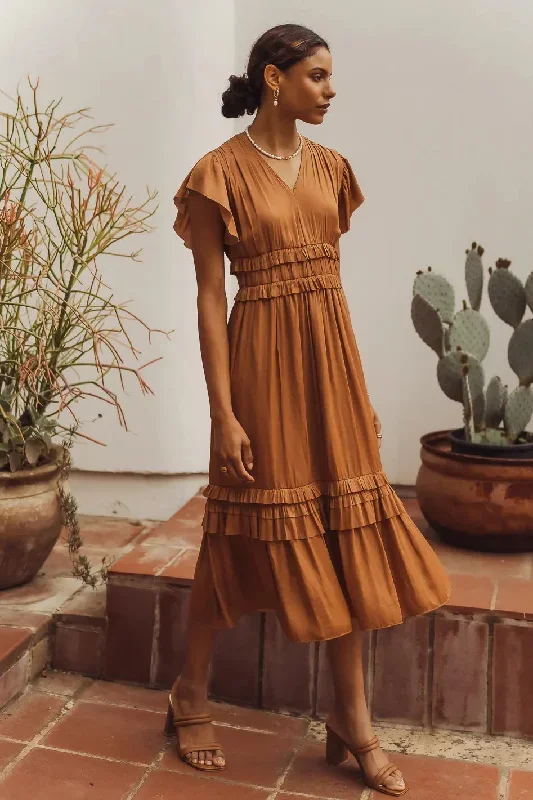 Willa Ruffle Dress in Camel - FINAL SALE