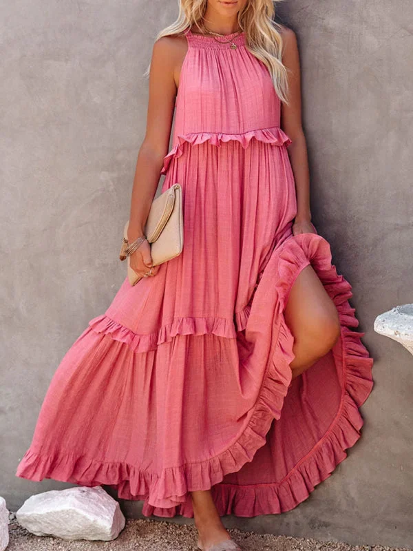 Women's A-Line Sleeveless Long Ruffle Dress