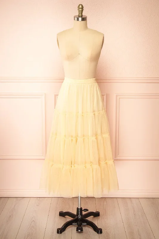 Yotsuba Yellow | Tiered Tulle Midi Skirt